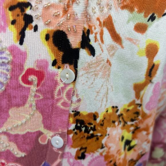 BCBGMaxazria Cardigan Size L Pink Feminine BC413811a beaded - Picture 9 of 9